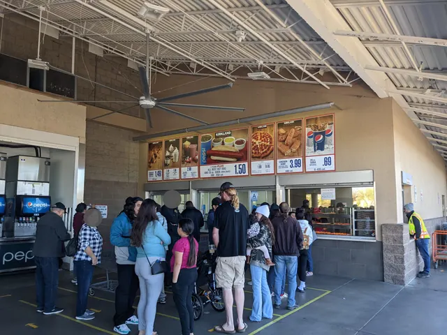 Line at an outdoor Costco food court