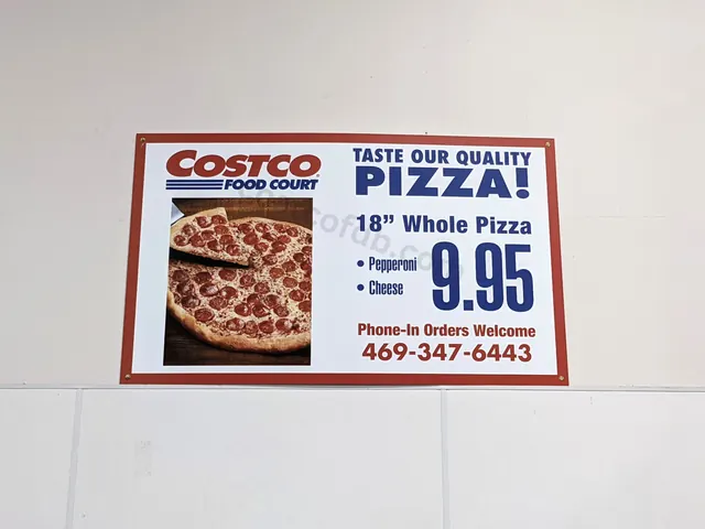 Costco food court sign for phone-in whole pizza orders